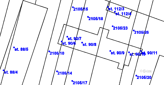 Parcela st. 90/8 v KÚ Ponědraž, Katastrální mapa