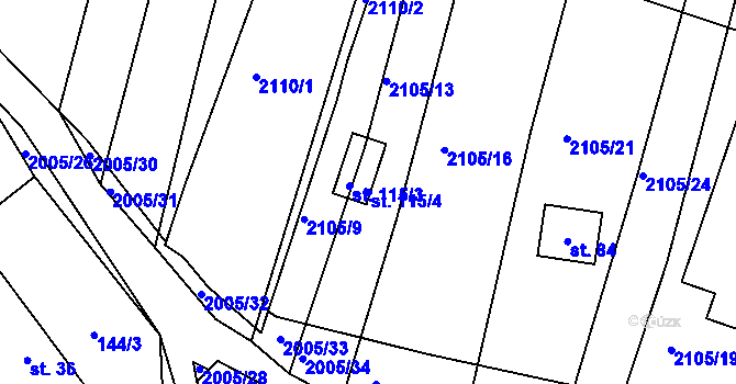 Parcela st. 115/4 v KÚ Ponědraž, Katastrální mapa