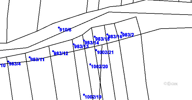 Parcela st. 1002/21 v KÚ Ponědraž, Katastrální mapa