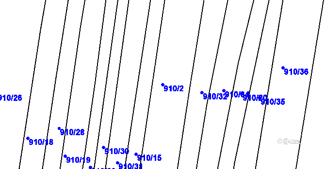 Parcela st. 910/2 v KÚ Ponědraž, Katastrální mapa