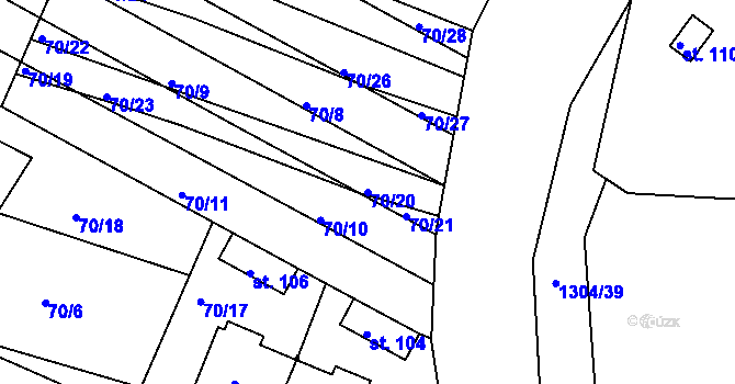 Parcela st. 70/20 v KÚ Ponědraž, Katastrální mapa