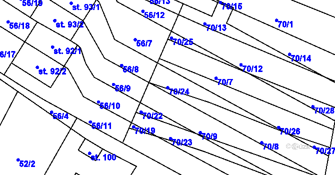 Parcela st. 70/24 v KÚ Ponědraž, Katastrální mapa