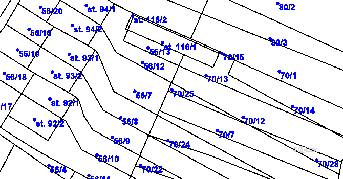 Parcela st. 70/25 v KÚ Ponědraž, Katastrální mapa