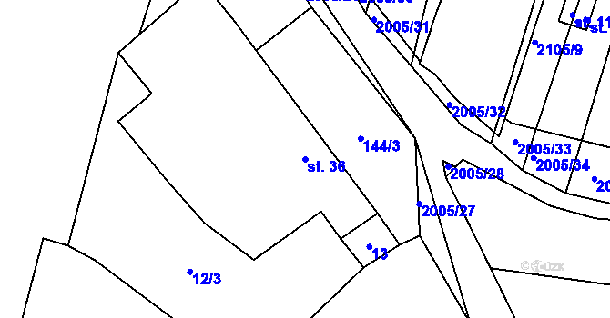 Parcela st. 36 v KÚ Ponědraž, Katastrální mapa