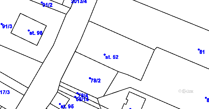 Parcela st. 52 v KÚ Ponědraž, Katastrální mapa