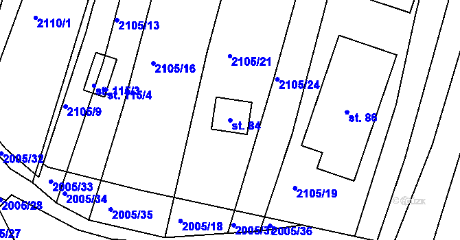 Parcela st. 84 v KÚ Ponědraž, Katastrální mapa