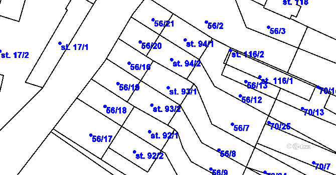Parcela st. 93/1 v KÚ Ponědraž, Katastrální mapa