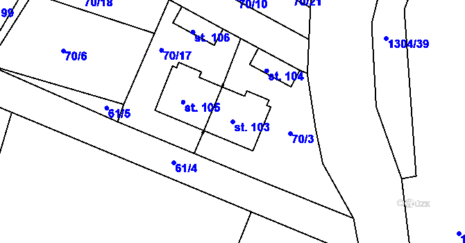 Parcela st. 103 v KÚ Ponědraž, Katastrální mapa