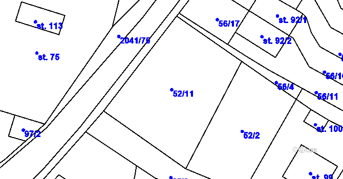 Parcela st. 52/11 v KÚ Ponědraž, Katastrální mapa