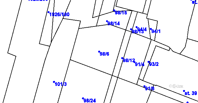 Parcela st. 98/6 v KÚ Ponědraž, Katastrální mapa