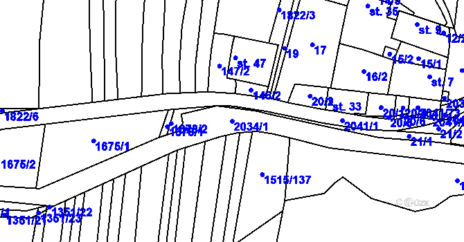 Parcela st. 2034/1 v KÚ Ponědraž, Katastrální mapa