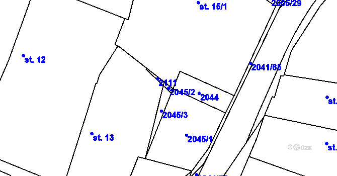 Parcela st. 2045/2 v KÚ Ponědraž, Katastrální mapa