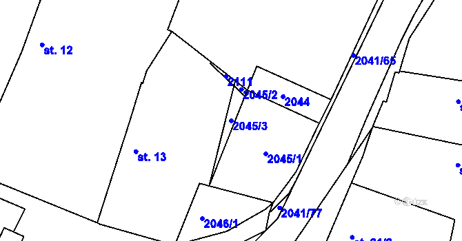 Parcela st. 2045/3 v KÚ Ponědraž, Katastrální mapa