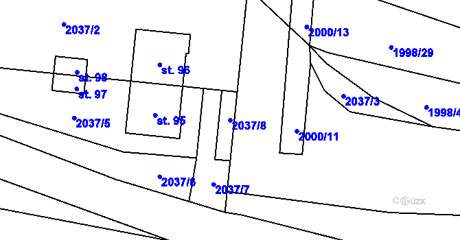 Parcela st. 2037/8 v KÚ Ponědrážka, Katastrální mapa