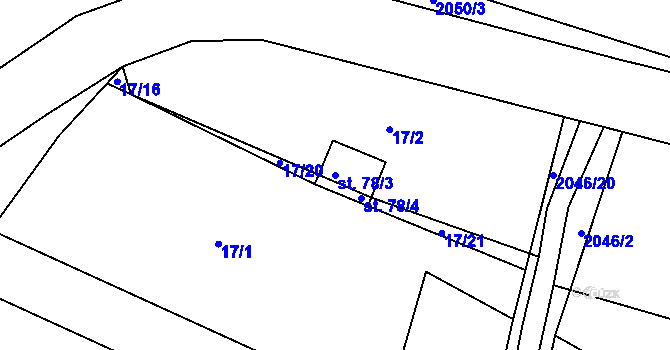 Parcela st. 78/3 v KÚ Ponědrážka, Katastrální mapa