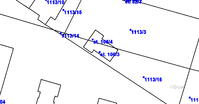 Parcela st. 106/3 v KÚ Ponědrážka, Katastrální mapa