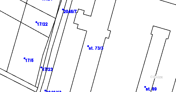 Parcela st. 73/3 v KÚ Ponědrážka, Katastrální mapa