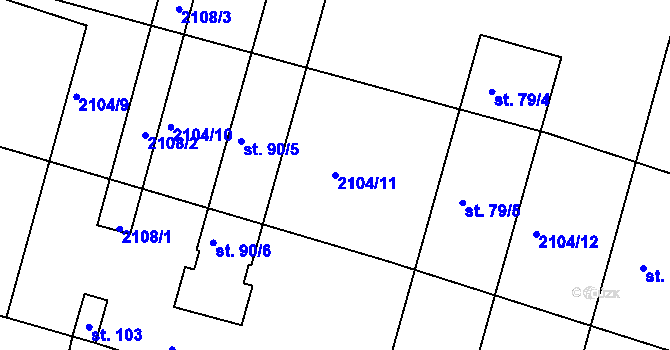 Parcela st. 2104/11 v KÚ Ponědrážka, Katastrální mapa