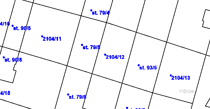 Parcela st. 2104/12 v KÚ Ponědrážka, Katastrální mapa