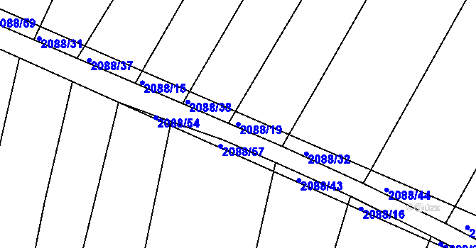 Parcela st. 2088/19 v KÚ Ponědrážka, Katastrální mapa