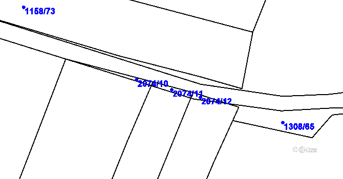 Parcela st. 2074/11 v KÚ Ponědrážka, Katastrální mapa