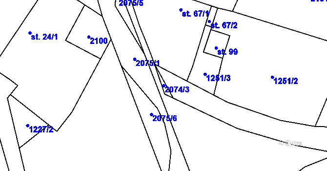 Parcela st. 2074/3 v KÚ Ponědrážka, Katastrální mapa