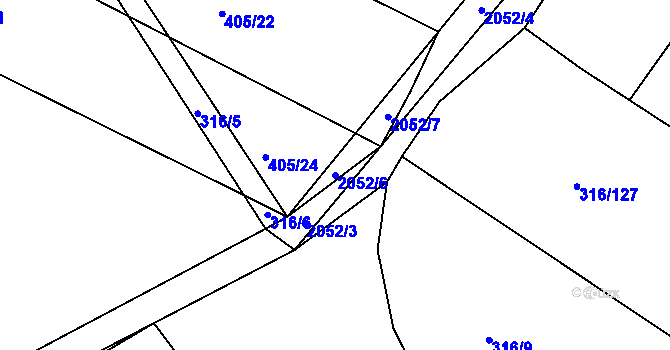 Parcela st. 2052/6 v KÚ Ponědrážka, Katastrální mapa