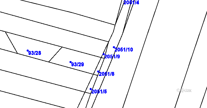 Parcela st. 2051/9 v KÚ Ponědrážka, Katastrální mapa