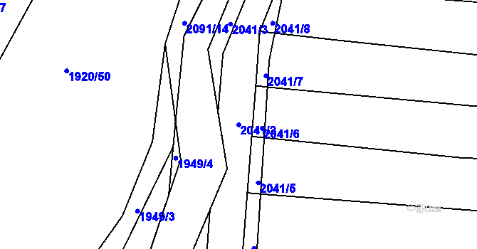 Parcela st. 2041/2 v KÚ Ponědrážka, Katastrální mapa