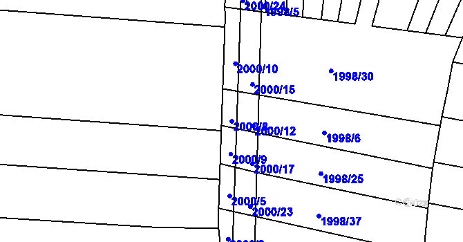 Parcela st. 2000/8 v KÚ Ponědrážka, Katastrální mapa