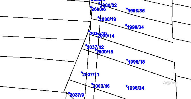Parcela st. 2000/18 v KÚ Ponědrážka, Katastrální mapa