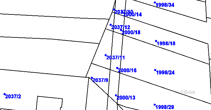 Parcela st. 2037/11 v KÚ Ponědrážka, Katastrální mapa