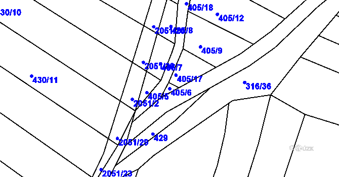 Parcela st. 405/6 v KÚ Ponědrážka, Katastrální mapa