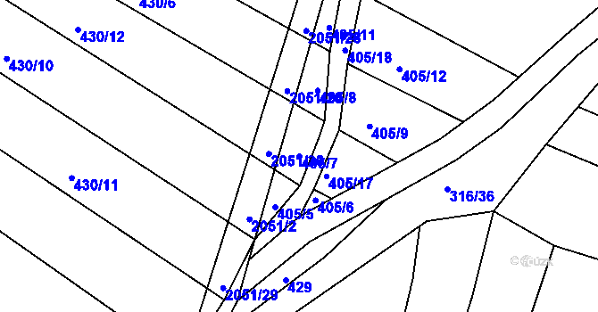 Parcela st. 405/7 v KÚ Ponědrážka, Katastrální mapa