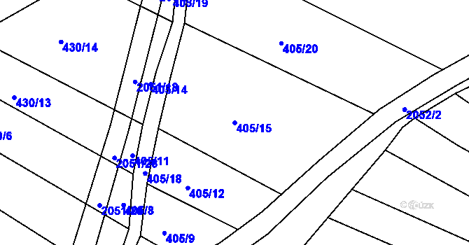 Parcela st. 405/15 v KÚ Ponědrážka, Katastrální mapa