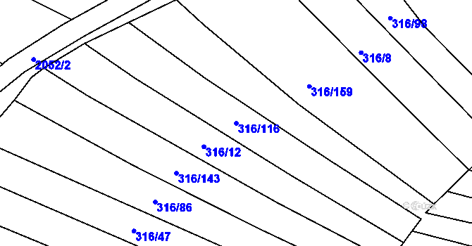 Parcela st. 316/116 v KÚ Ponědrážka, Katastrální mapa