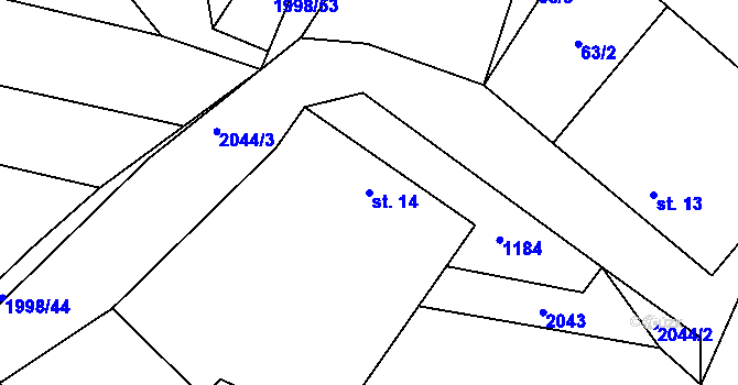 Parcela st. 14 v KÚ Ponědrážka, Katastrální mapa