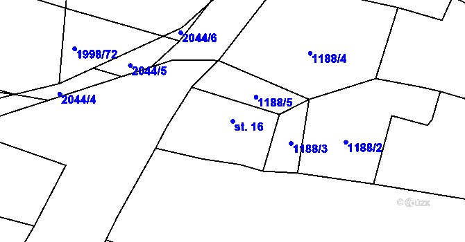 Parcela st. 16 v KÚ Ponědrážka, Katastrální mapa