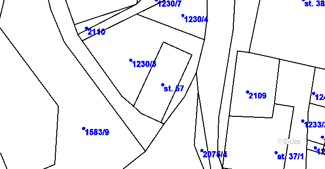 Parcela st. 57 v KÚ Ponědrážka, Katastrální mapa