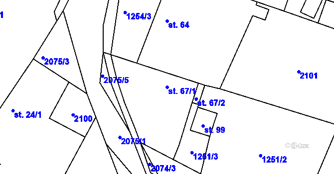 Parcela st. 67/1 v KÚ Ponědrážka, Katastrální mapa