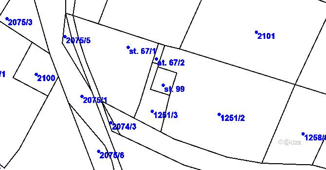 Parcela st. 99 v KÚ Ponědrážka, Katastrální mapa