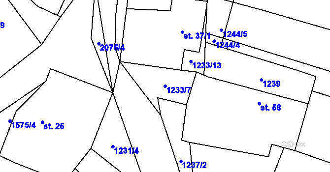 Parcela st. 1233/7 v KÚ Ponědrážka, Katastrální mapa