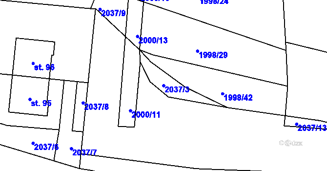 Parcela st. 2037/3 v KÚ Ponědrážka, Katastrální mapa