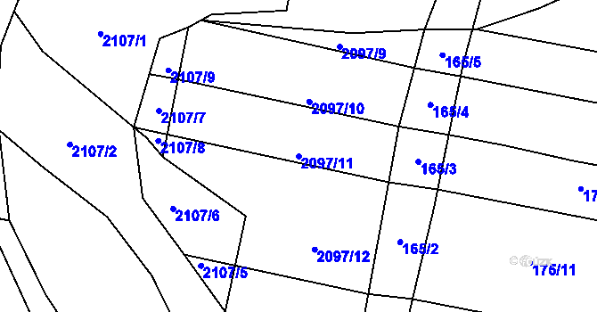 Parcela st. 2097/11 v KÚ Ponědrážka, Katastrální mapa