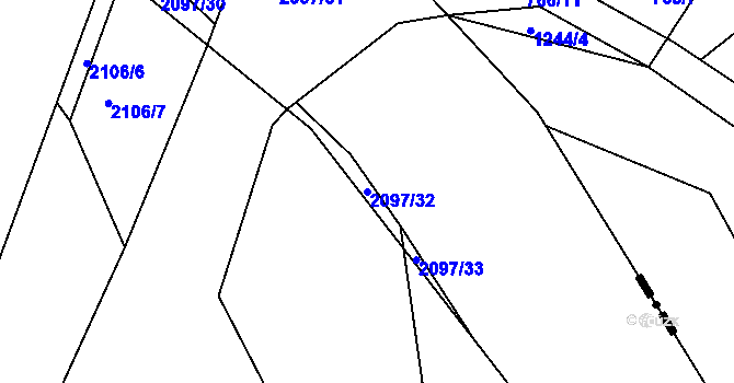 Parcela st. 2097/32 v KÚ Ponědrážka, Katastrální mapa