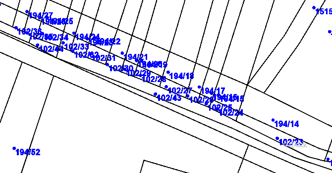 Parcela st. 102/27 v KÚ Záblatí u Ponědraže, Katastrální mapa