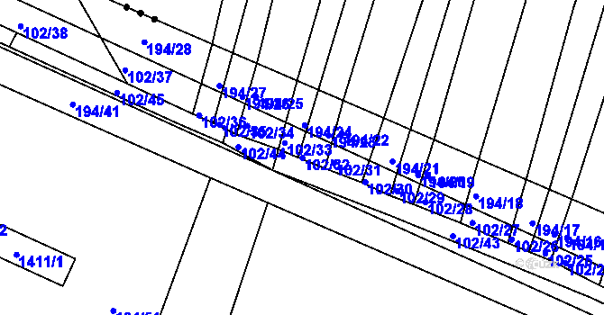Parcela st. 102/32 v KÚ Záblatí u Ponědraže, Katastrální mapa