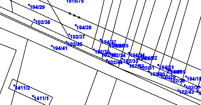 Parcela st. 102/35 v KÚ Záblatí u Ponědraže, Katastrální mapa