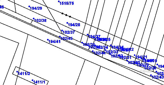 Parcela st. 102/36 v KÚ Záblatí u Ponědraže, Katastrální mapa