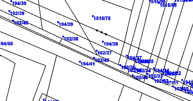 Parcela st. 102/37 v KÚ Záblatí u Ponědraže, Katastrální mapa